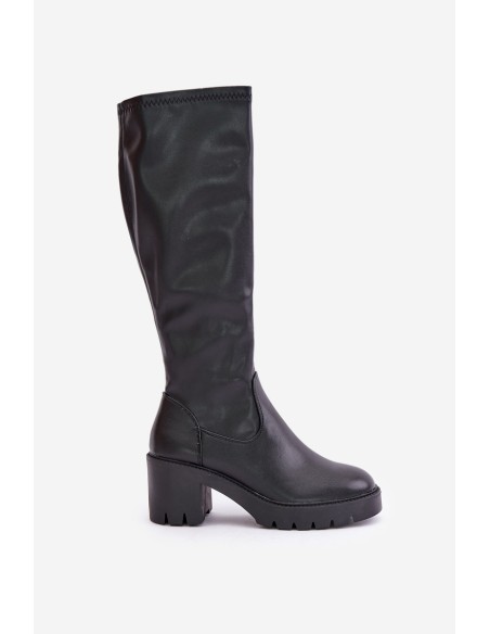 Knee High Eco Leather Heeled Boots Vinceza 58332 Black
