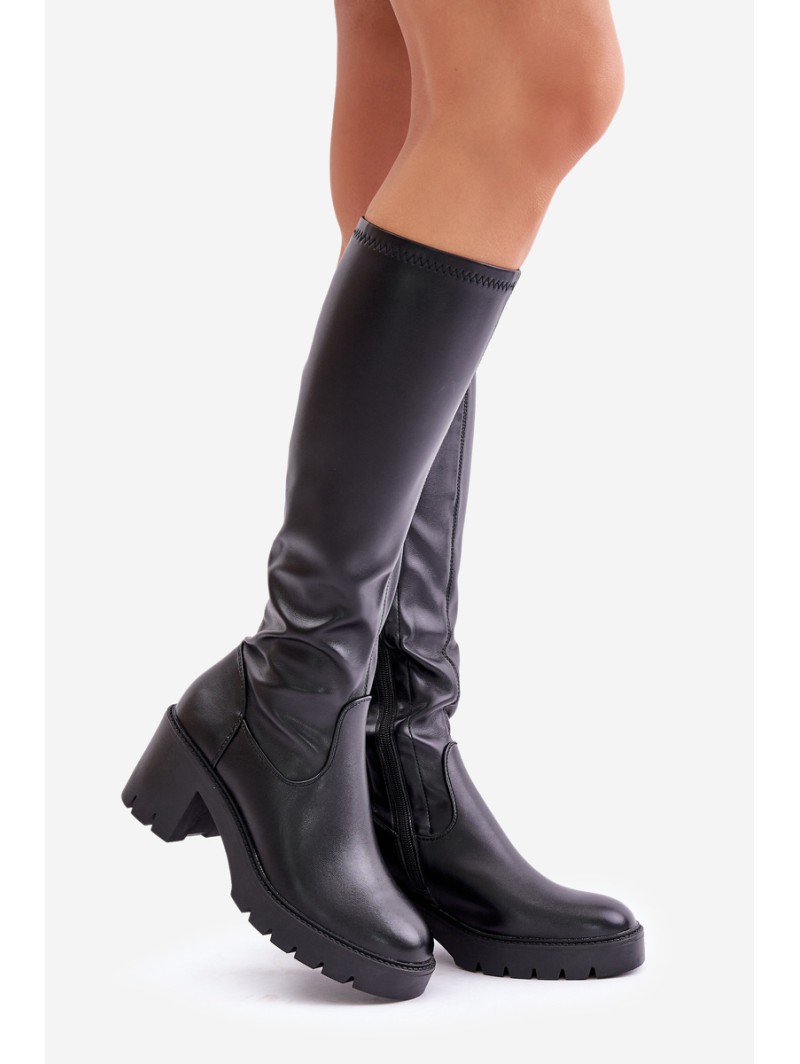 Knee High Eco Leather Heeled Boots Vinceza 58332 Black