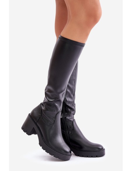 Knee High Eco Leather Heeled Boots Vinceza 58332 Black