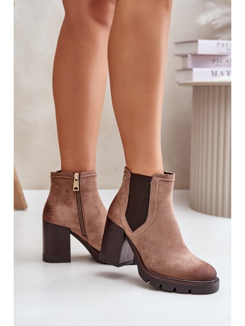Warm Women's Heeled Boots Made of Eco Suede Beige Vinceza 58356 2