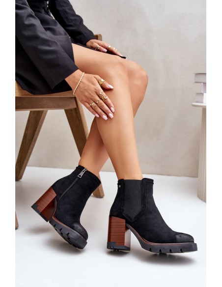 Insulated Women's Heeled Boots Made of Eco Suede Black Vinceza 58356