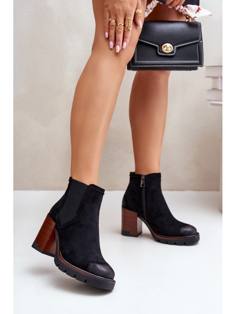 Insulated Women's Heeled Boots Made of Eco Suede Black Vinceza 58356
