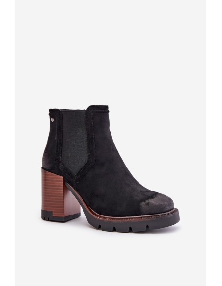 Insulated Women's Heeled Boots Made of Eco Suede Black Vinceza 58356