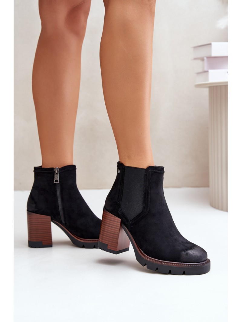 Insulated Women's Heeled Boots Made of Eco Suede Black Vinceza 58356