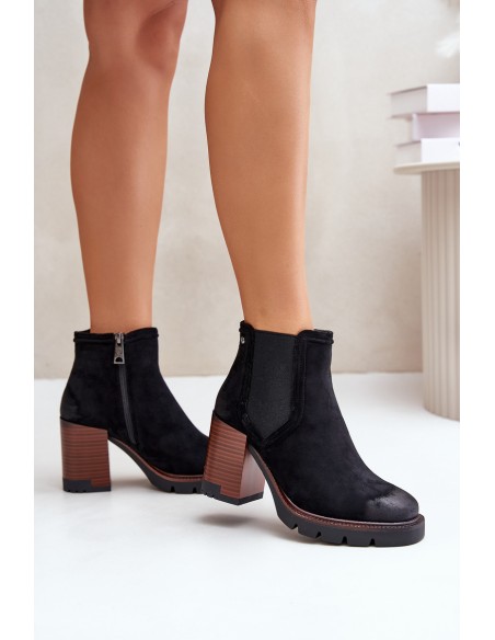 Insulated Women's Heeled Boots Made of Eco Suede Black Vinceza 58356