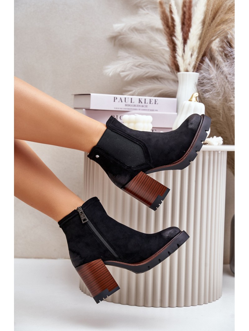 Insulated Women's Heeled Boots Made of Eco Suede Black Vinceza 58356