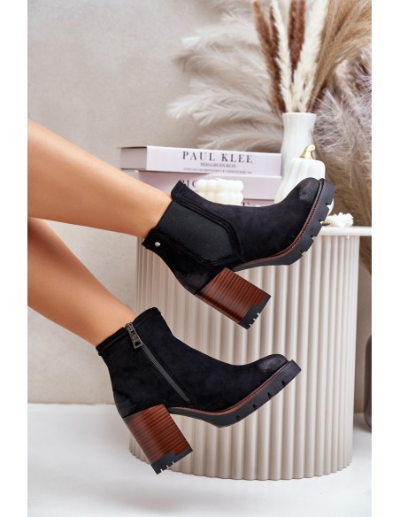Insulated Women's Heeled Boots Made of Eco Suede Black Vinceza 58356