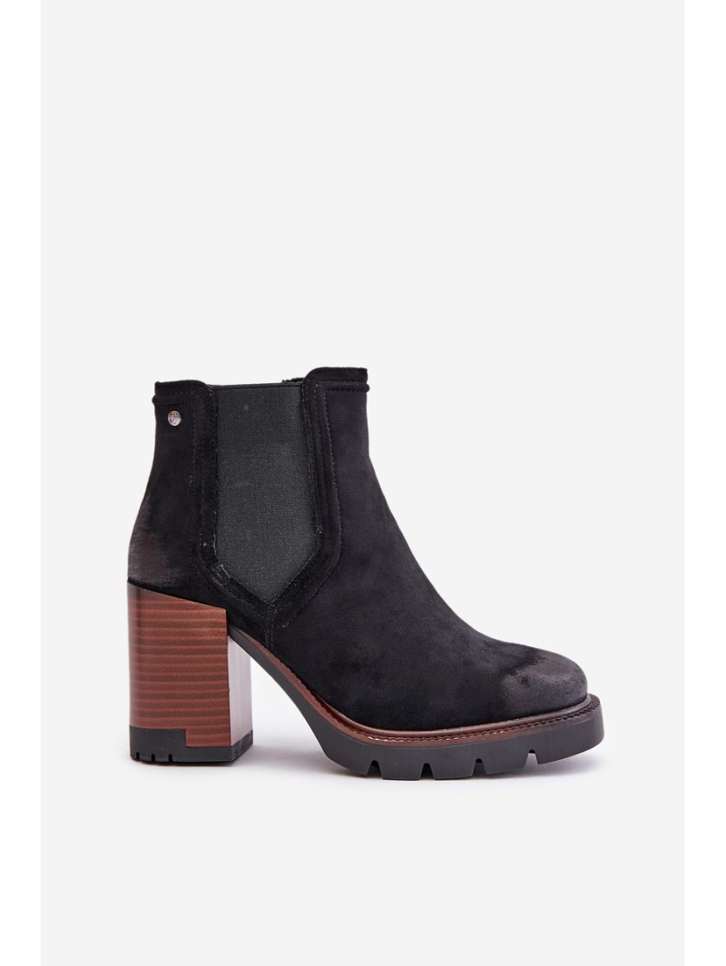 Insulated Women's Heeled Boots Made of Eco Suede Black Vinceza 58356