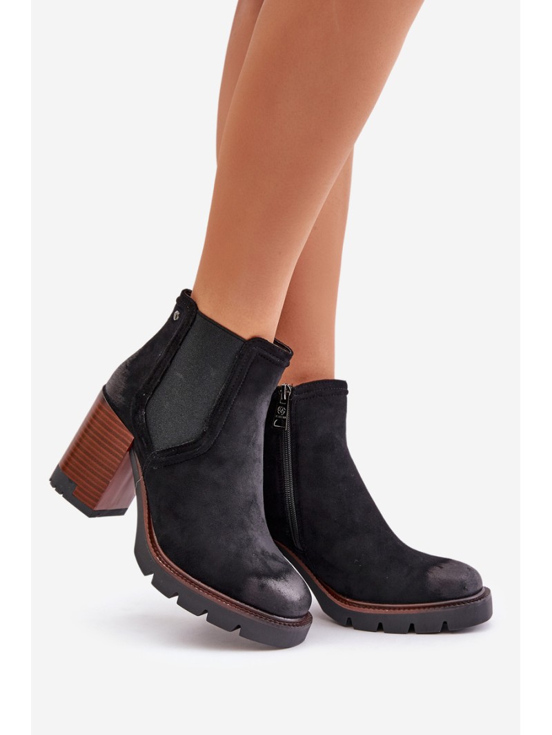Insulated Women's Heeled Boots Made of Eco Suede Black Vinceza 58356