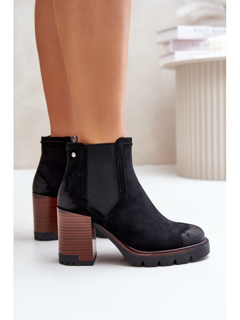 Insulated Women's Heeled Boots Made of Eco Suede Black Vinceza 58356