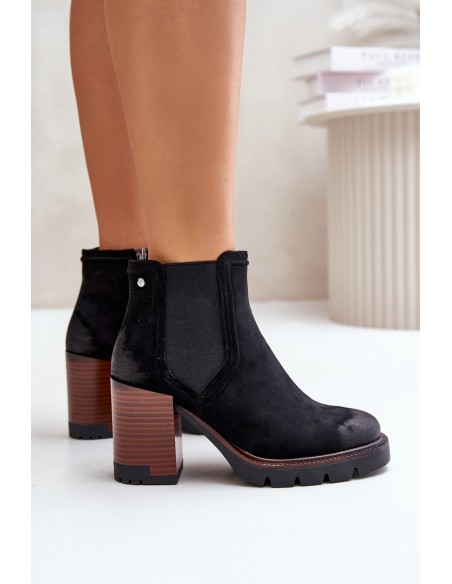 Insulated Women's Heeled Boots Made of Eco Suede Black Vinceza 58356