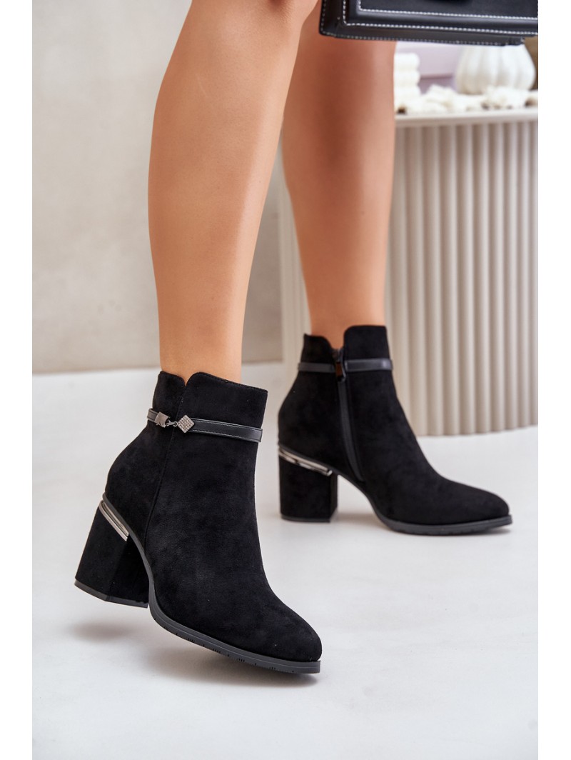 Insulated Women's Heeled Boots with Decorative Strap Black Vinceza 16446