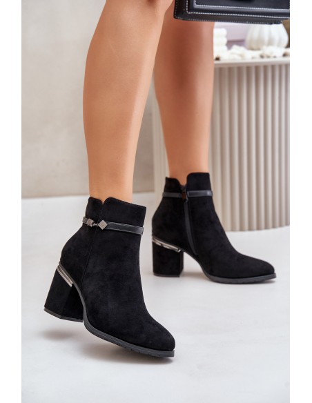 Insulated Women's Heeled Boots with Decorative Strap Black Vinceza 16446