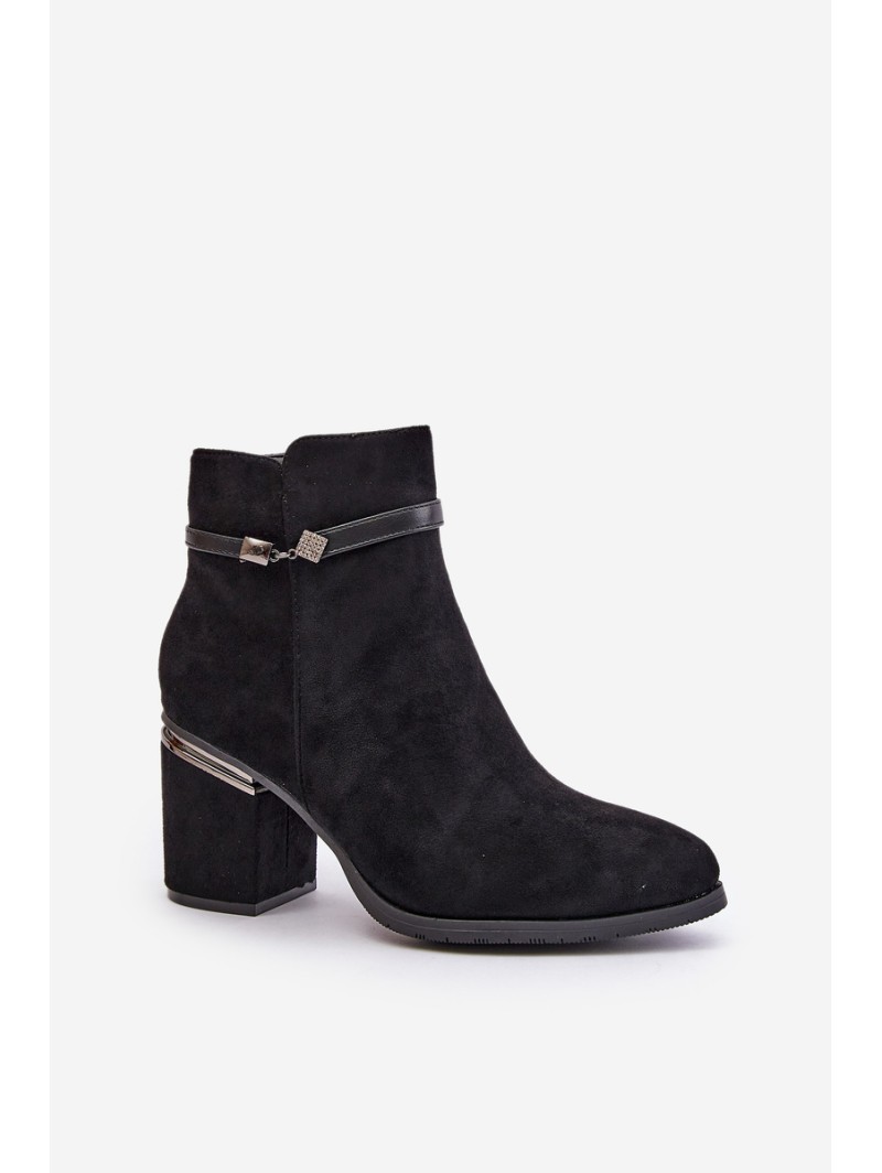 Insulated Women's Heeled Boots with Decorative Strap Black Vinceza 16446