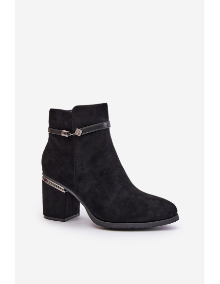 Insulated Women's Heeled Boots with Decorative Strap Black Vinceza 16446