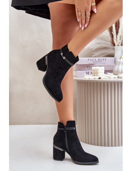 Insulated Women's Heeled Boots with Decorative Strap Black Vinceza 16446