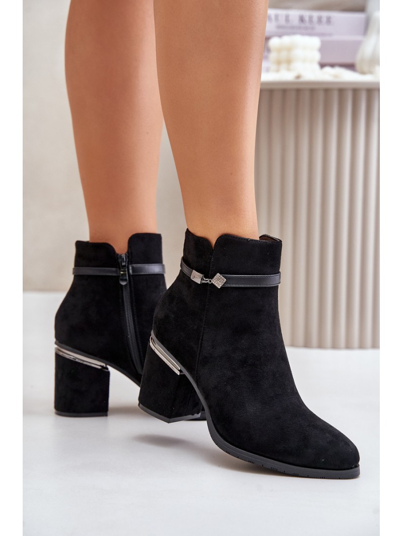 Insulated Women's Heeled Boots with Decorative Strap Black Vinceza 16446