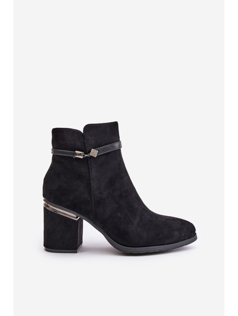 Insulated Women's Heeled Boots with Decorative Strap Black Vinceza 16446
