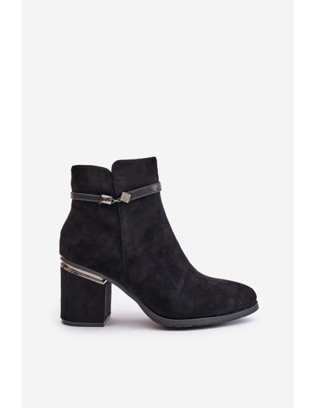 Insulated Women's Heeled Boots with Decorative Strap Black Vinceza 16446
