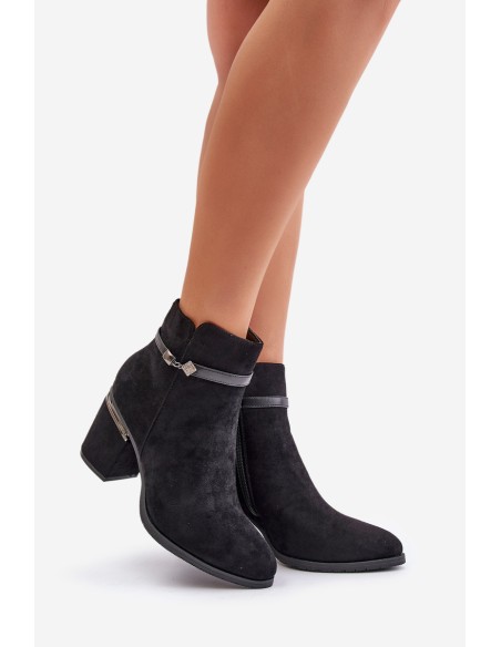Insulated Women's Heeled Boots with Decorative Strap Black Vinceza 16446