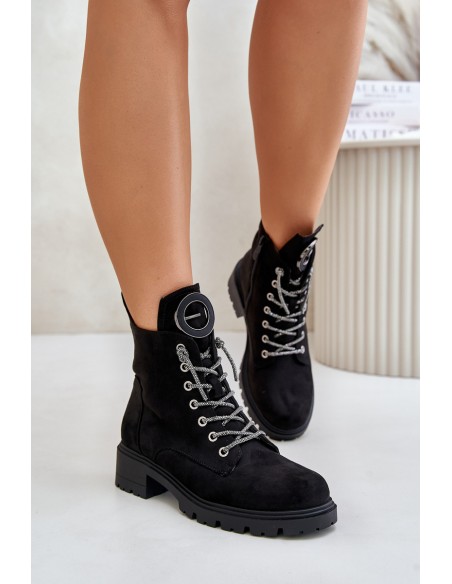 Insulated ankle boots with decorative lacing Vinceza 16465 Black