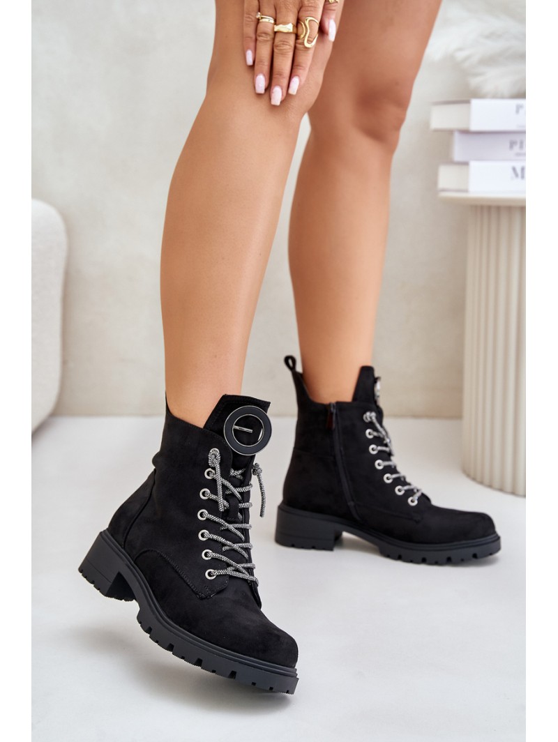 Insulated ankle boots with decorative lacing Vinceza 16465 Black