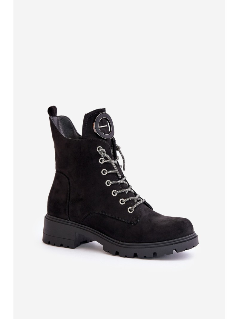 Insulated ankle boots with decorative lacing Vinceza 16465 Black