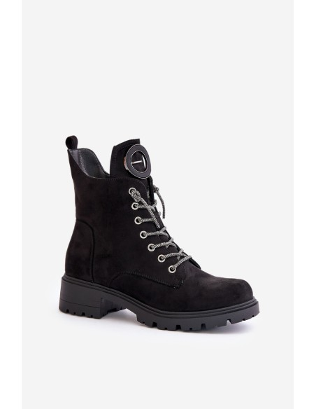 Insulated ankle boots with decorative lacing Vinceza 16465 Black