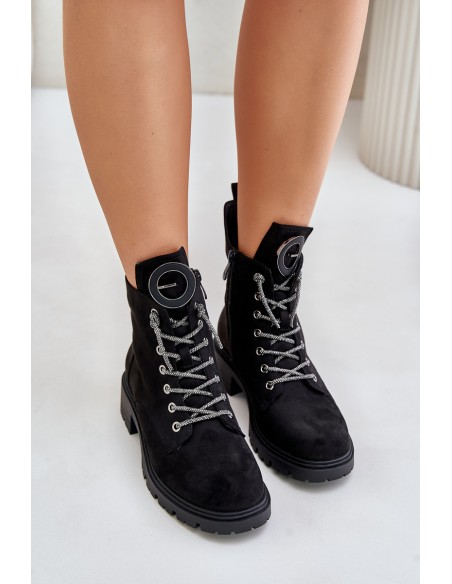 Insulated ankle boots with decorative lacing Vinceza 16465 Black