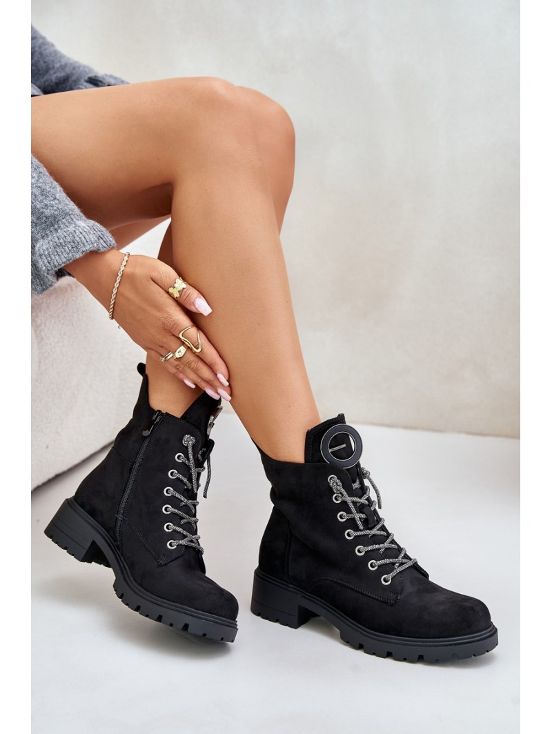 Insulated ankle boots with decorative lacing Vinceza 16465 Black