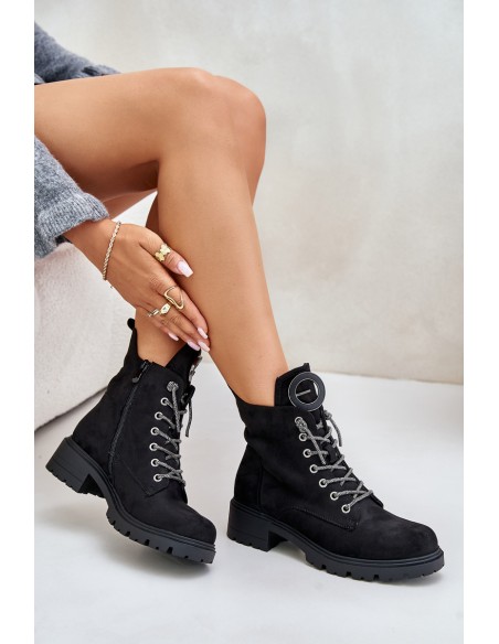 Insulated ankle boots with decorative lacing Vinceza 16465 Black