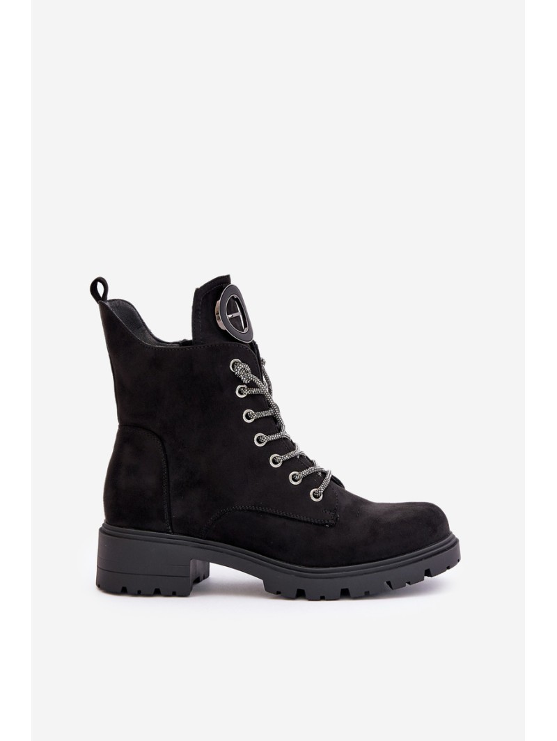 Insulated ankle boots with decorative lacing Vinceza 16465 Black