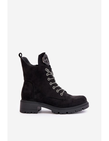 Insulated ankle boots with decorative lacing Vinceza 16465 Black