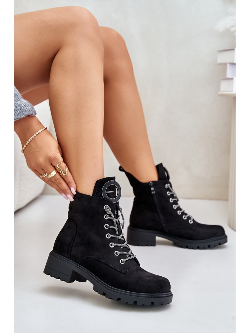 Insulated ankle boots with decorative lacing Vinceza 16465 Black