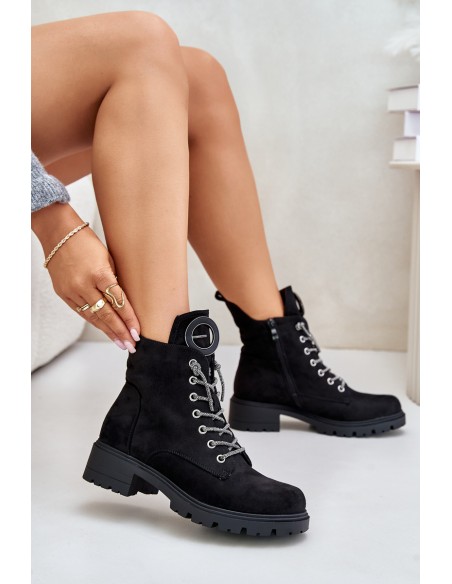 Insulated ankle boots with decorative lacing Vinceza 16465 Black