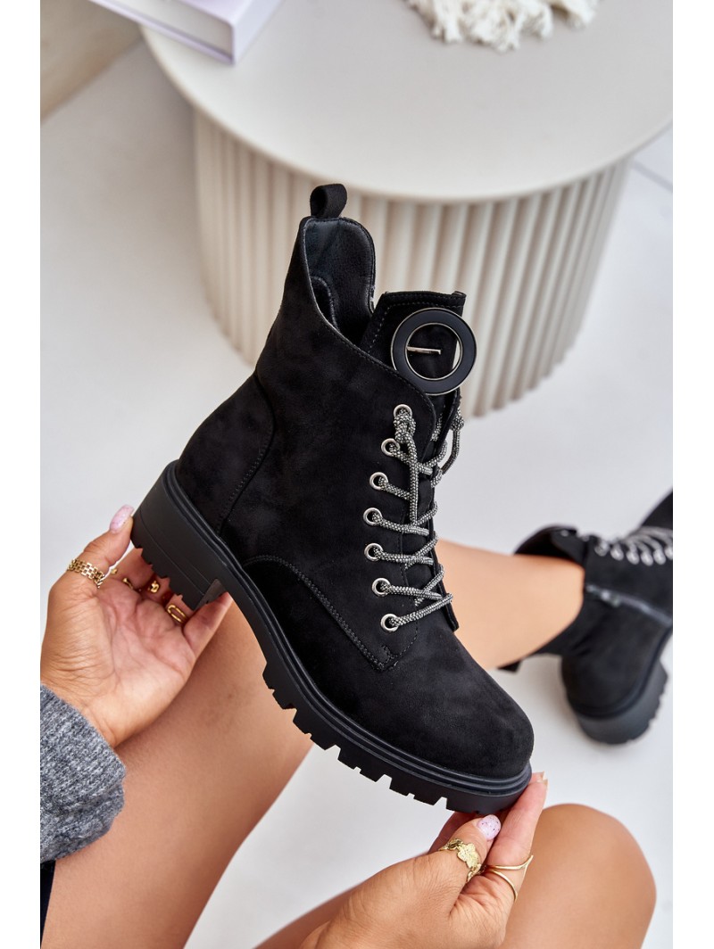 Insulated ankle boots with decorative lacing Vinceza 16465 Black