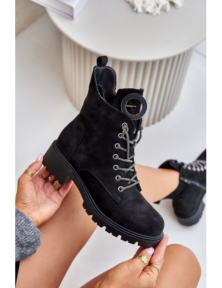 Insulated ankle boots with decorative lacing Vinceza 16465 Black