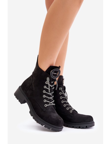Insulated ankle boots with decorative lacing Vinceza 16465 Black