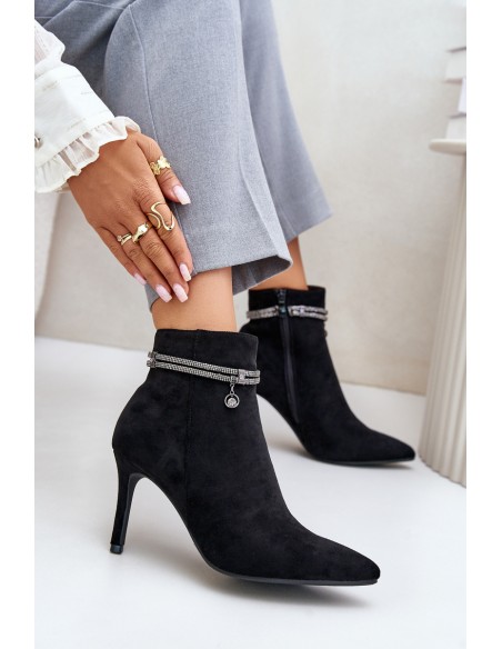 High Heel Boots With Decorative Strap Eco Suede Vinceza 16469 Black