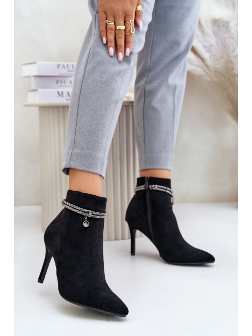 High Heel Boots With Decorative Strap Eco Suede Vinceza 16469 Black 2