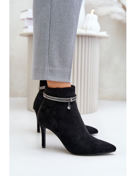 High Heel Boots With Decorative Strap Eco Suede Vinceza 16469 Black