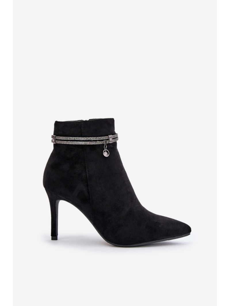 High Heel Boots With Decorative Strap Eco Suede Vinceza 16469 Black