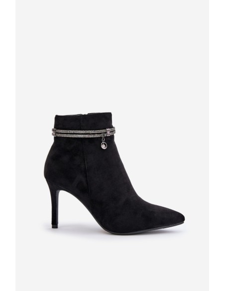 High Heel Boots With Decorative Strap Eco Suede Vinceza 16469 Black