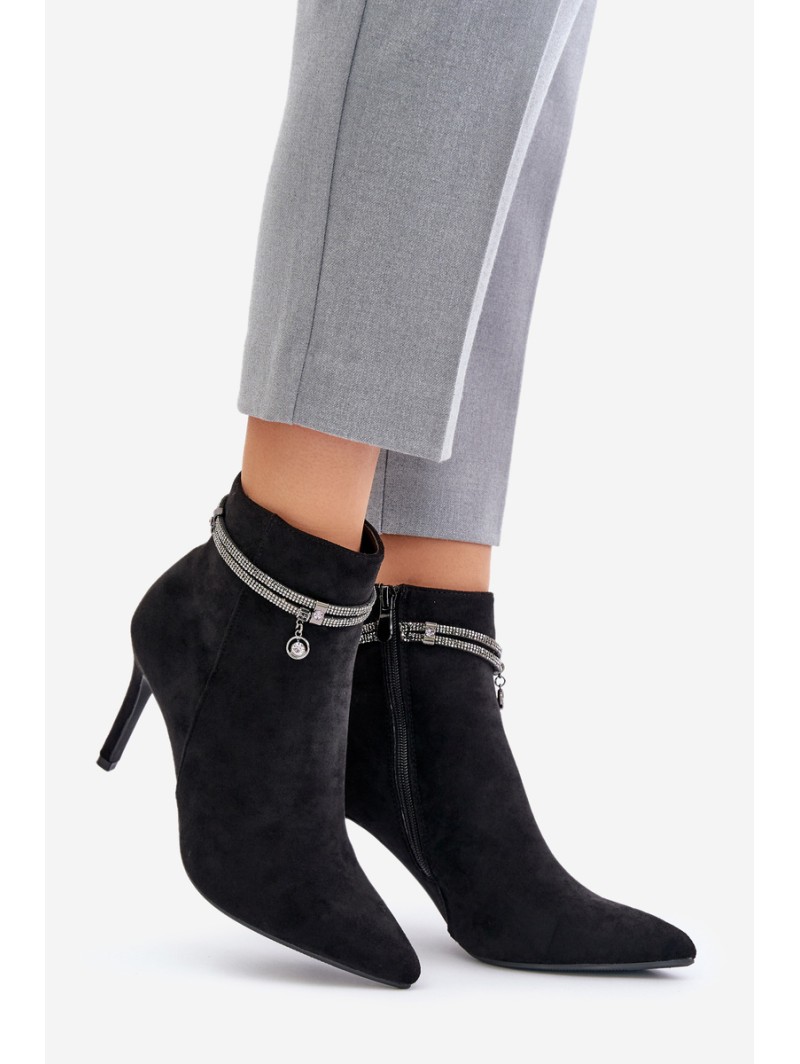 High Heel Boots With Decorative Strap Eco Suede Vinceza 16469 Black