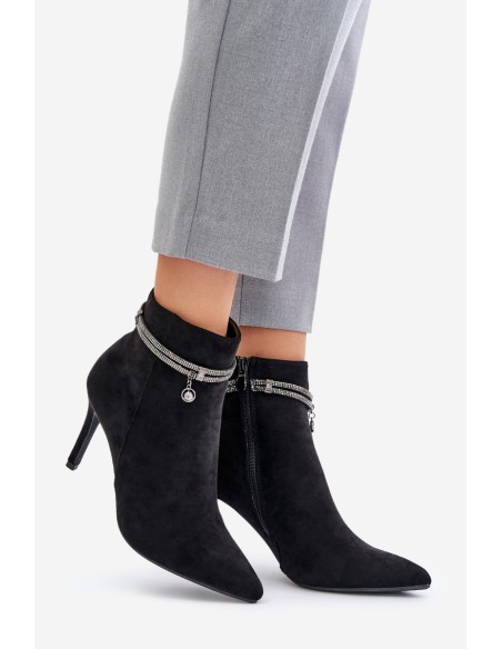 High Heel Boots With Decorative Strap Eco Suede Vinceza 16469 Black