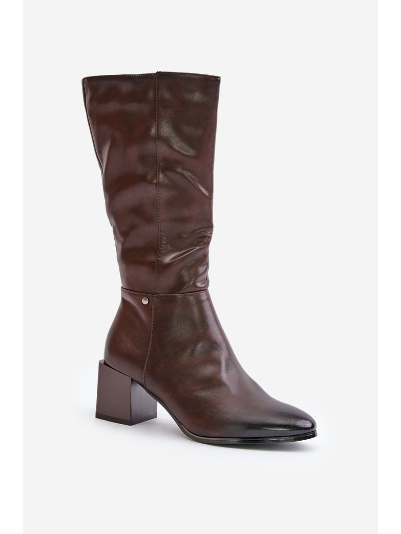 Insulated ankle boots on a heel eco leather up to mid-calf brown Ellithira