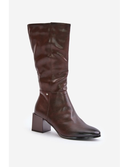 Insulated ankle boots on a heel eco leather up to mid-calf brown Ellithira