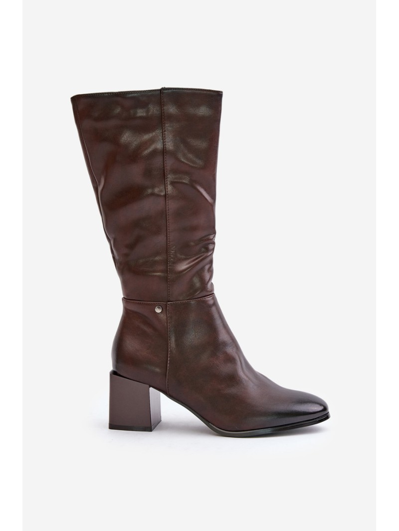 Insulated ankle boots on a heel eco leather up to mid-calf brown Ellithira