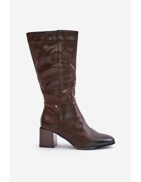Insulated ankle boots on a heel eco leather up to mid-calf brown Ellithira