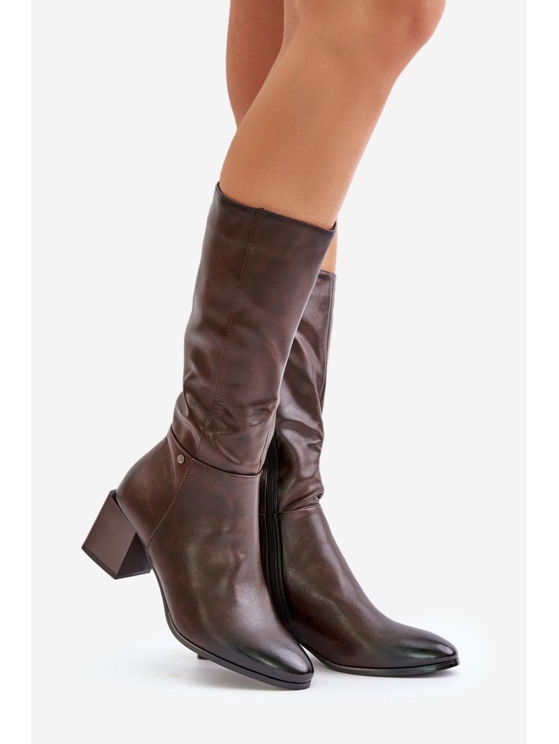 Insulated ankle boots on a heel eco leather up to mid-calf brown Ellithira